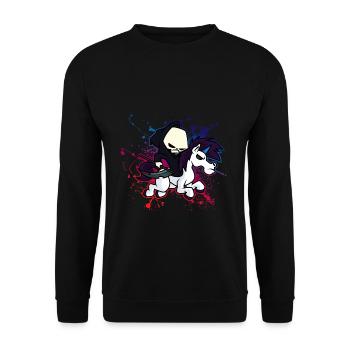 Death Metal Sensenmann Einhorn - Unisex Pullover - Schwarz - Vorne - Alina (178cm) & Michal (187cm)