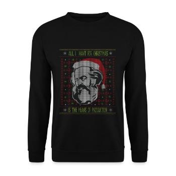 Karl Marx Means Of Production Ugly Christmas - Unisex Pullover - Schwarz - Vorne - Alina (178cm) & Michal (187cm)
