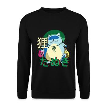 Anime Katze Tanuki Yokai - Unisex Pullover - Schwarz - Vorne - Alina (178cm) & Michal (187cm)