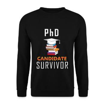 PhD Survivor Funny Student Doctor Title - Unisex Sweatshirt - black - Front - Alina (178cm) & Michal (187cm)