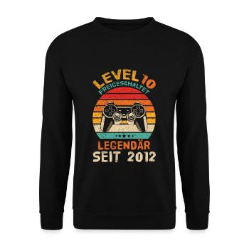 Level 10 Freigeschaltet - 10. Geburtstag Shirt - Unisex Pullover - Schwarz - Vorne - Alina (178cm) & Michal (187cm)