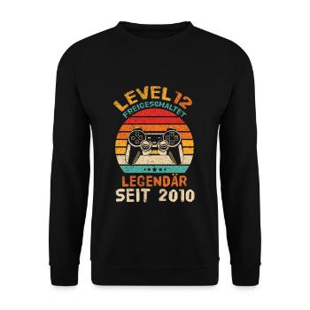Level 12 Freigeschaltet - 12. Geburtstag Shirt - Unisex Pullover - Schwarz - Vorne - Alina (178cm) & Michal (187cm)