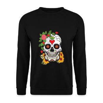 Floral Sugar Skull Muertos Day Of Dead Flower - Sweat-shirt Unisexe - noir - Devant - Alina (178cm) & Michal (187cm)