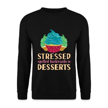 Funny Stressed Spelled Backwards Is Desserts Cake - Unisex Sweatshirt - black - Front - Alina (178cm) & Michal (187cm)