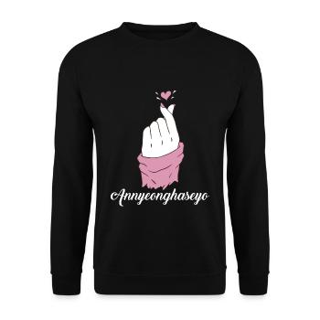 Annyeonghaseo Coréen K Pop Love Heart Finger - Sweat-shirt Unisexe - noir - Devant - Alina (178cm) & Michal (187cm)