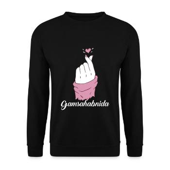 Gamsahabnida Korean Heart K Pop Heart Finger - Unisex Sweatshirt - black - Front - Alina (178cm) & Michal (187cm)