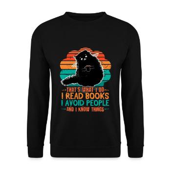 Cat Read Books Avoid People Book Reading Bookworm - Unisex Sweatshirt - black - Front - Alina (178cm) & Michal (187cm)