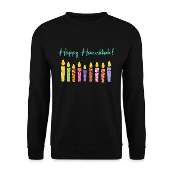 Cute Happy Hanukkah Candles Menorah Jewish - Unisex Sweatshirt - black - Front - Alina (178cm) & Michal (187cm)
