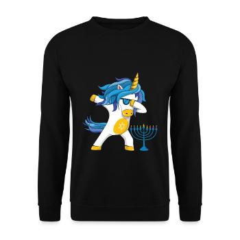 Rainbow Unicorn Yev Menorah Happy Hanukkah - Unisex Sweatshirt - black - Front - Alina (178cm) & Michal (187cm)