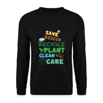 Save Rescue Clean Planet Save Earth Day - Unisex Pullover - Schwarz - Vorne - Alina (178cm) & Michal (187cm)
