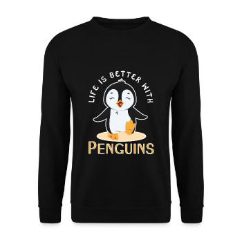 Life Better With Penguins Cute Snow Cool Penguin - Unisex Sweatshirt - black - Front - Alina (178cm) & Michal (187cm)