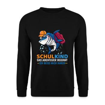 Schulkind Hai Einschulung Das Abenteuer Beginnt - Unisex Pullover - Schwarz - Vorne - Alina (178cm) & Michal (187cm)