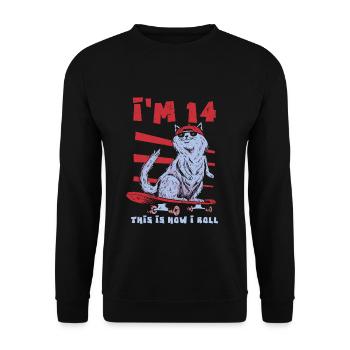 Age 14 Year Birth Street Cat Skating Skate Skater - Unisex Sweatshirt - black - Front - Alina (178cm) & Michal (187cm)