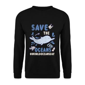 Dolphin Planet Water Protect Save Oceans Day - Unisex Pullover - Schwarz - Vorne - Alina (178cm) & Michal (187cm)