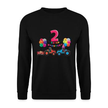 Birth Born Age 2 Years Old Farmer Rancher Tractor - Unisex Pullover - Schwarz - Vorne - Alina (178cm) & Michal (187cm)