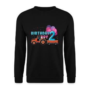 Birth Born Age 2 Year Old Boy Farmer Ranch Tractor - Unisex Pullover - Schwarz - Vorne - Alina (178cm) & Michal (187cm)