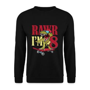Birth Born Age 8 Years Old Dinosaur Skateboard - Unisex Sweatshirt - black - Front - Alina (178cm) & Michal (187cm)