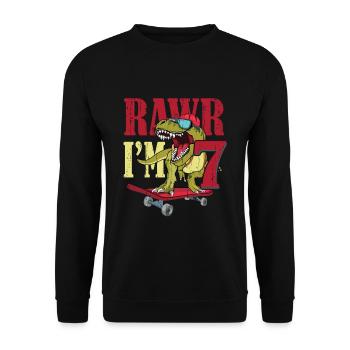 Birth Born Age 7 Years Old Dinosaur Skateboard - Unisex Sweatshirt - black - Front - Alina (178cm) & Michal (187cm)