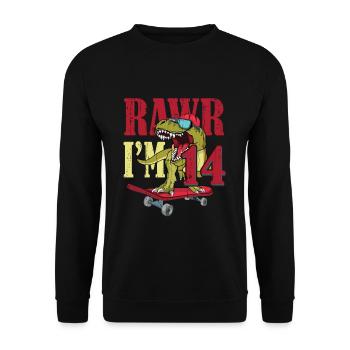 Birth Born Age 14 Years Old Dinosaur Skateboard - Unisex Sweatshirt - black - Front - Alina (178cm) & Michal (187cm)