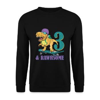 Birth Born Age 3 Years Old Skateboard Dinosaur - Unisex Sweatshirt - black - Front - Alina (178cm) & Michal (187cm)