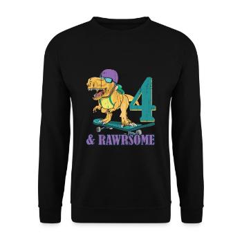 Birth Born Age 4 Years Old Skateboard Dinosaur - Unisex Sweatshirt - black - Front - Alina (178cm) & Michal (187cm)