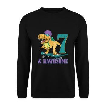 Birth Born Age 7 Years Old Skateboard Dinosaur - Unisex Sweatshirt - black - Front - Alina (178cm) & Michal (187cm)