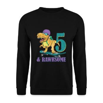 Birth Born Age 5 Years Old Skateboard Dinosaur - Unisex Sweatshirt - black - Front - Alina (178cm) & Michal (187cm)