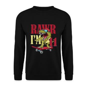 Birth Born Age 11 Years Old Dinosaur Skateboard - Unisex Sweatshirt - black - Front - Alina (178cm) & Michal (187cm)