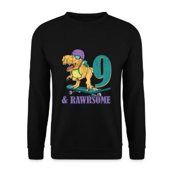 Birth Born Age 9 Years Old Skateboard Dinosaur - Unisex Sweatshirt - black - Front - Alina (178cm) & Michal (187cm)