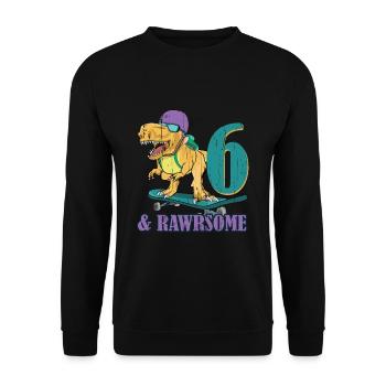 Birth Born Age 6 Years Old Skateboard Dinosaur - Unisex Sweatshirt - black - Front - Alina (178cm) & Michal (187cm)