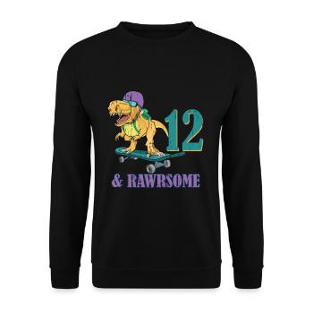 Birth Born Age 12 Years Old Skateboard Dinosaur - Unisex Sweatshirt - black - Front - Alina (178cm) & Michal (187cm)