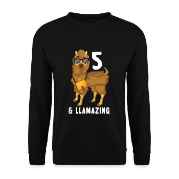Kawaii Naissance Né 5 ans Alpaga Llama - Sweat-shirt Unisexe - noir - Devant - Alina (178cm) & Michal (187cm)