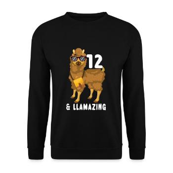 Kawaii Naissance Né Age 12 Ans Alpaga Llama - Sweat-shirt Unisexe - noir - Devant - Alina (178cm) & Michal (187cm)