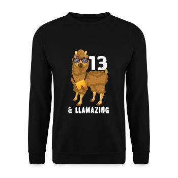 Kawaii Naissance Né Age 13 Ans Alpaga Llama - Sweat-shirt Unisexe - noir - Devant - Alina (178cm) & Michal (187cm)