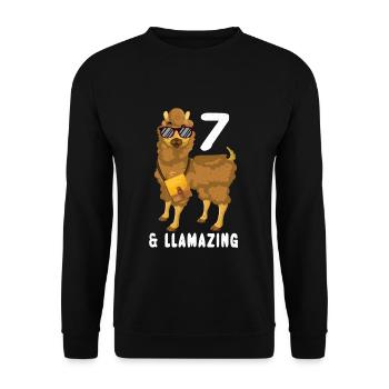 Kawaii Naissance Né 7 ans Alpaga Llama - Sweat-shirt Unisexe - noir - Devant - Alina (178cm) & Michal (187cm)