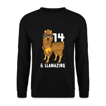 Kawaii Naissance Né Age 14 Ans Alpaga Llama - Sweat-shirt Unisexe - noir - Devant - Alina (178cm) & Michal (187cm)