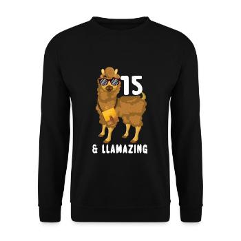 Kawaii Naissance Né 15 ans Alpaga Llama - Sweat-shirt Unisexe - noir - Devant - Alina (178cm) & Michal (187cm)