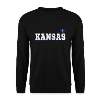 State Name America State Flag Kansas - Unisex Pullover - Schwarz - Vorne - Alina (178cm) & Michal (187cm)