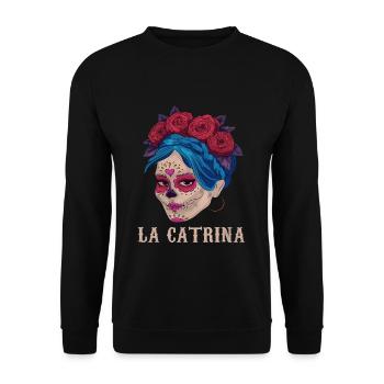 Catrina Halloween Flower Sugar Skull Muertos Dead - Unisex Pullover - Schwarz - Vorne - Alina (178cm) & Michal (187cm)