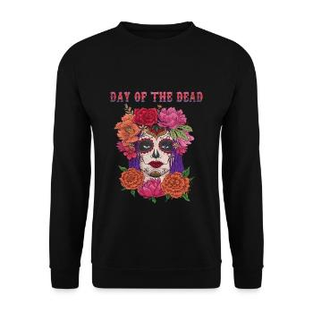 Color Flower Floral Sugar Skull Muertos Day Dead - Unisex Pullover - Schwarz - Vorne - Alina (178cm) & Michal (187cm)
