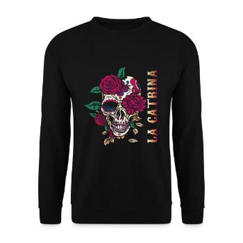 Catrina Creepy Sugar Skull Muertos Dead Halloween - Unisex Pullover - Schwarz - Vorne - Alina (178cm) & Michal (187cm)