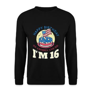 US America Flag Cake Birth Age 16 USA 4th Of July - Unisex Sweatshirt - black - Front - Alina (178cm) & Michal (187cm)