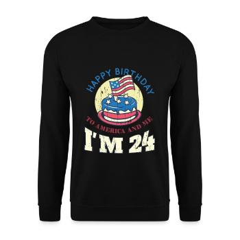 US America Flag Cake Naissance Age 24 USA 4th Of July - Sweat-shirt Unisexe - noir - Devant - Alina (178cm) & Michal (187cm)