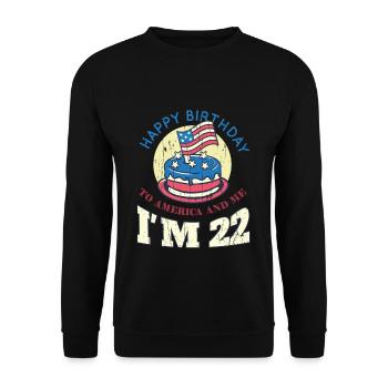 US America Flag Cake Birth Age 22 USA 4th Of July - Unisex Sweatshirt - black - Front - Alina (178cm) & Michal (187cm)