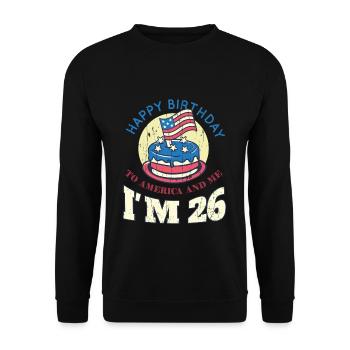 US America Flag Cake Birth Age 26 USA 4th Of July - Unisex Sweatshirt - black - Front - Alina (178cm) & Michal (187cm)