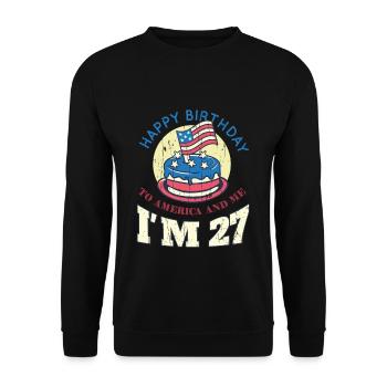 US America Flag Cake Birth Age 27 USA 4th Of July - Unisex Sweatshirt - black - Front - Alina (178cm) & Michal (187cm)