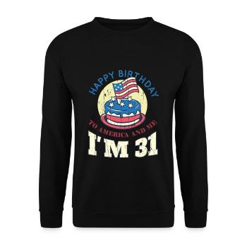 US America Flag Cake Birth Age 31 USA 4th Of July - Unisex Sweatshirt - black - Front - Alina (178cm) & Michal (187cm)