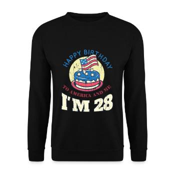 US America Flag Cake Birth Age 28 USA 4th Of July - Unisex Sweatshirt - black - Front - Alina (178cm) & Michal (187cm)