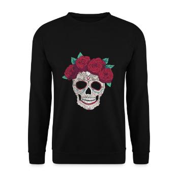 Rose Sugar Muertos Day Of Dead Halloween - Unisex Sweatshirt - black - Front - Alina (178cm) & Michal (187cm)