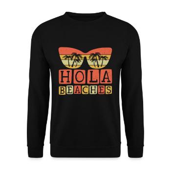 Vintage Hello Beach 2022 Tropical Hello Summer - Unisex Pullover - Schwarz - Vorne - Alina (178cm) & Michal (187cm)
